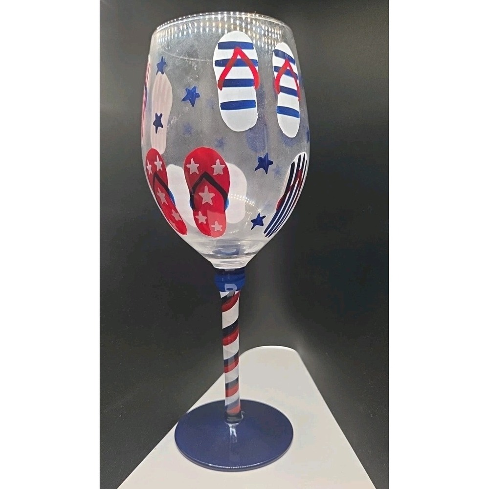 Pier 1 Patriotic Hand Blown Wine Water Goblet Retired Contemporary Glass EUC‎